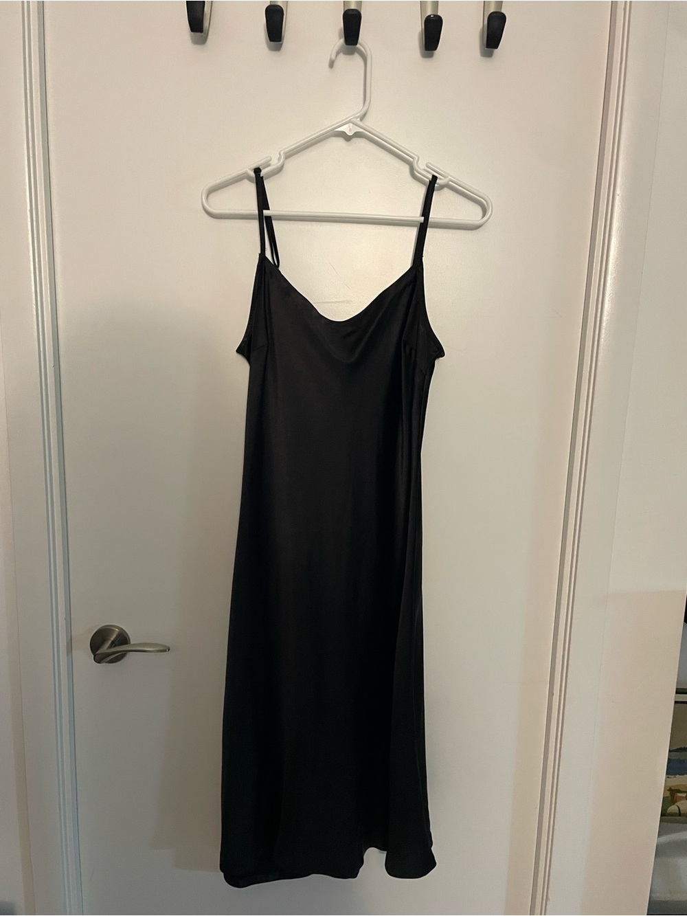 Sleek Black Satin Cowl Midi Dress